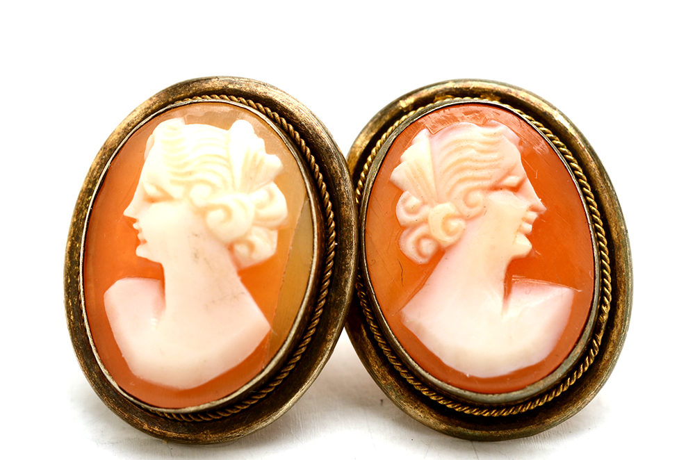 Cameo Brooch Pendant and 800 Silver Cameo Earrings