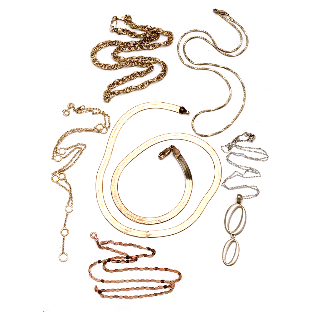 Six Sterling Chain Necklaces