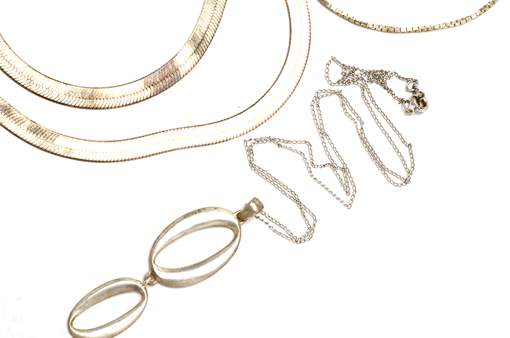 Six Sterling Chain Necklaces