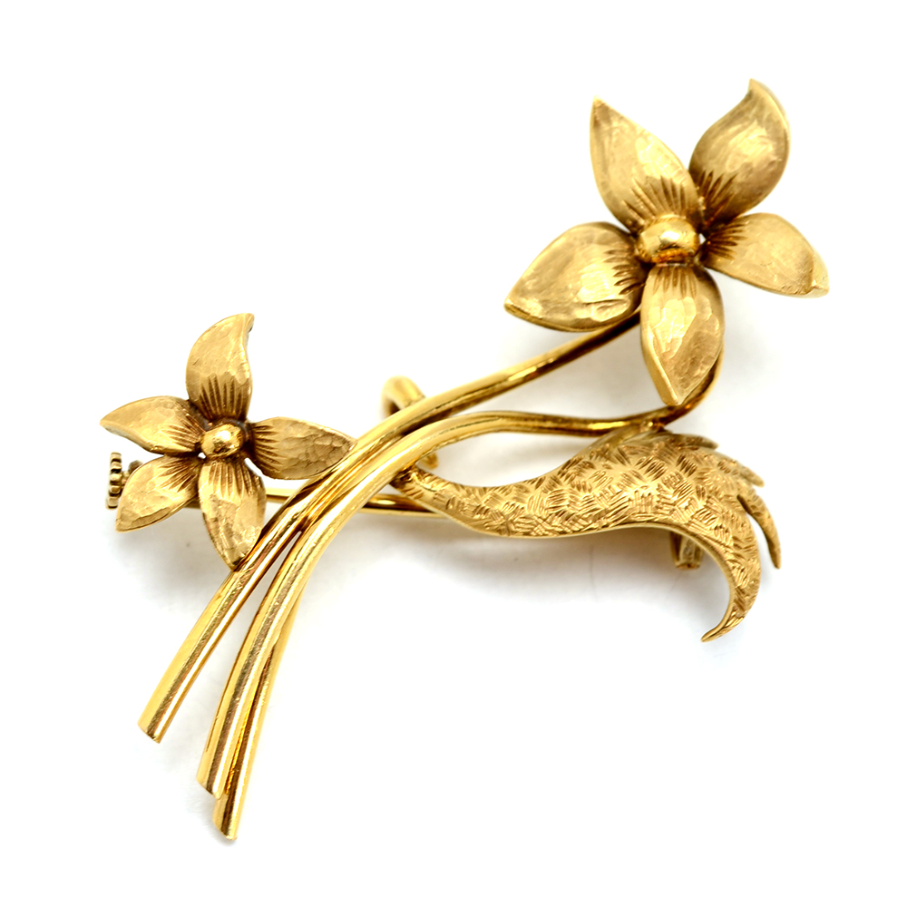 Late Victorian 18K Yellow Gold Flower Brooch Pin