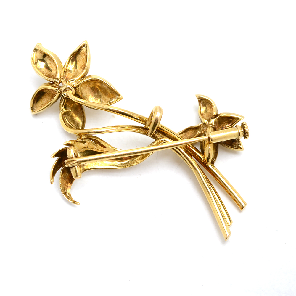 Late Victorian 18K Yellow Gold Flower Brooch Pin