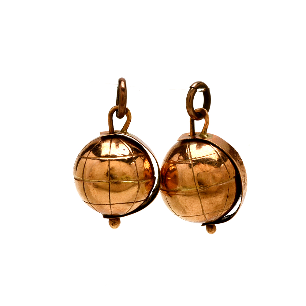 Pairing of Vintage 14K Yellow Gold World Globe Charms