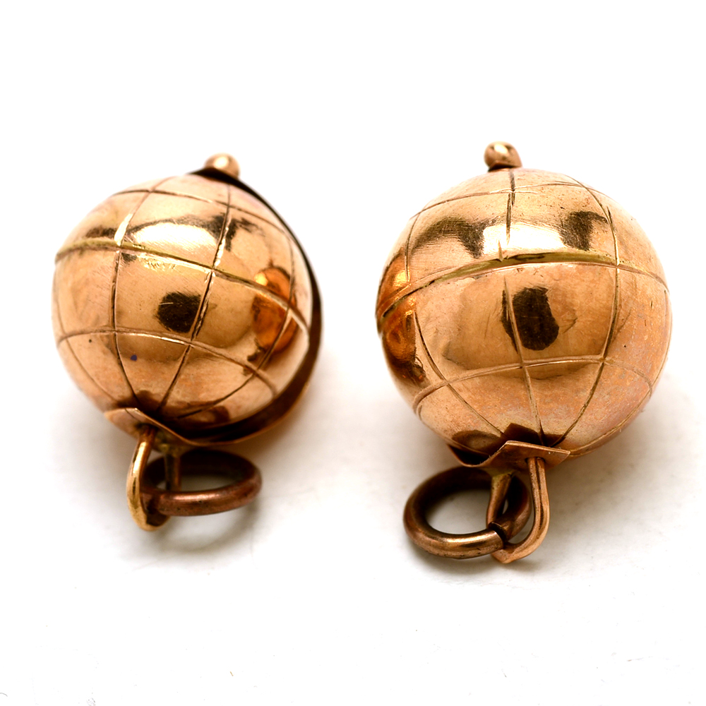 Pairing of Vintage 14K Yellow Gold World Globe Charms