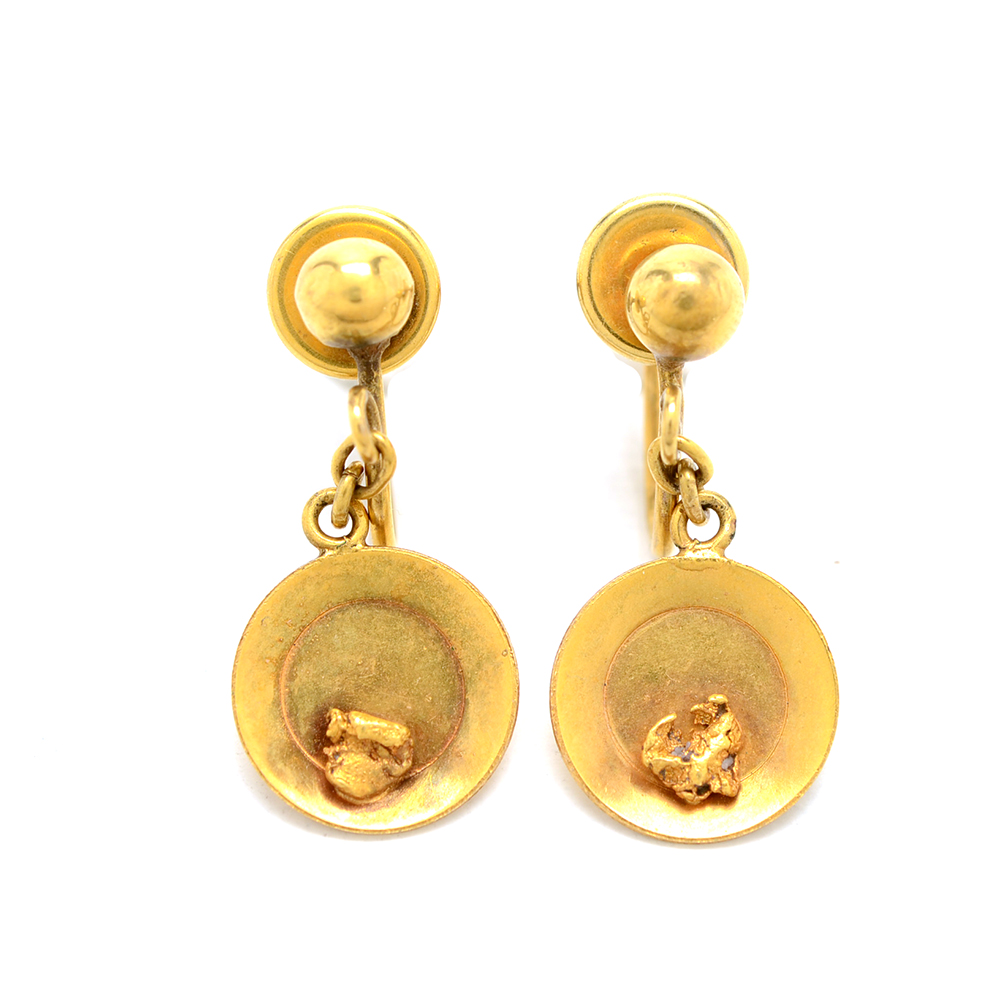 Vintage 10K Yellow Gold Nugget in Gold Pan Screw-Back Earrings
