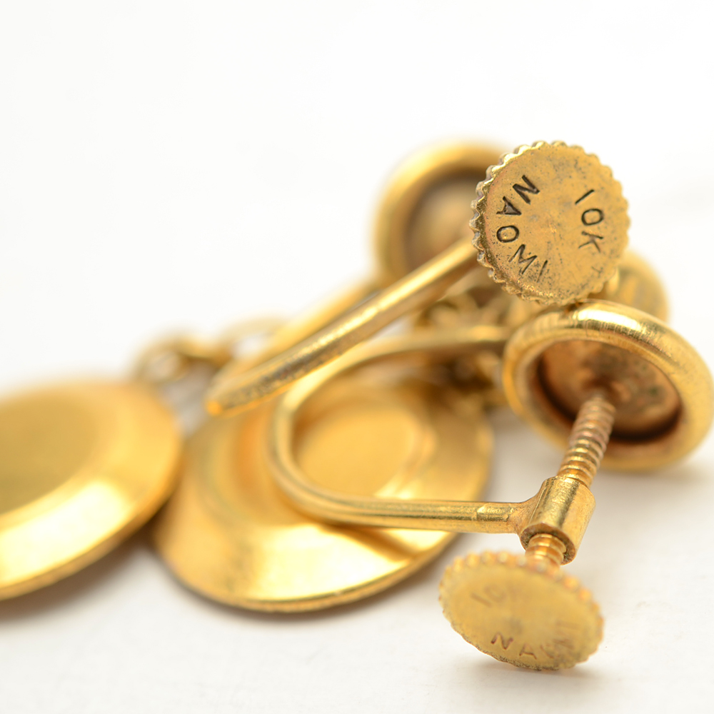 Vintage 10K Yellow Gold Nugget in Gold Pan Screw-Back Earrings