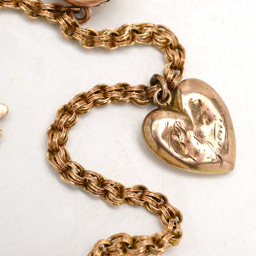 14K Yellow Gold Bracelet with Antique and Vintage Gold Charms