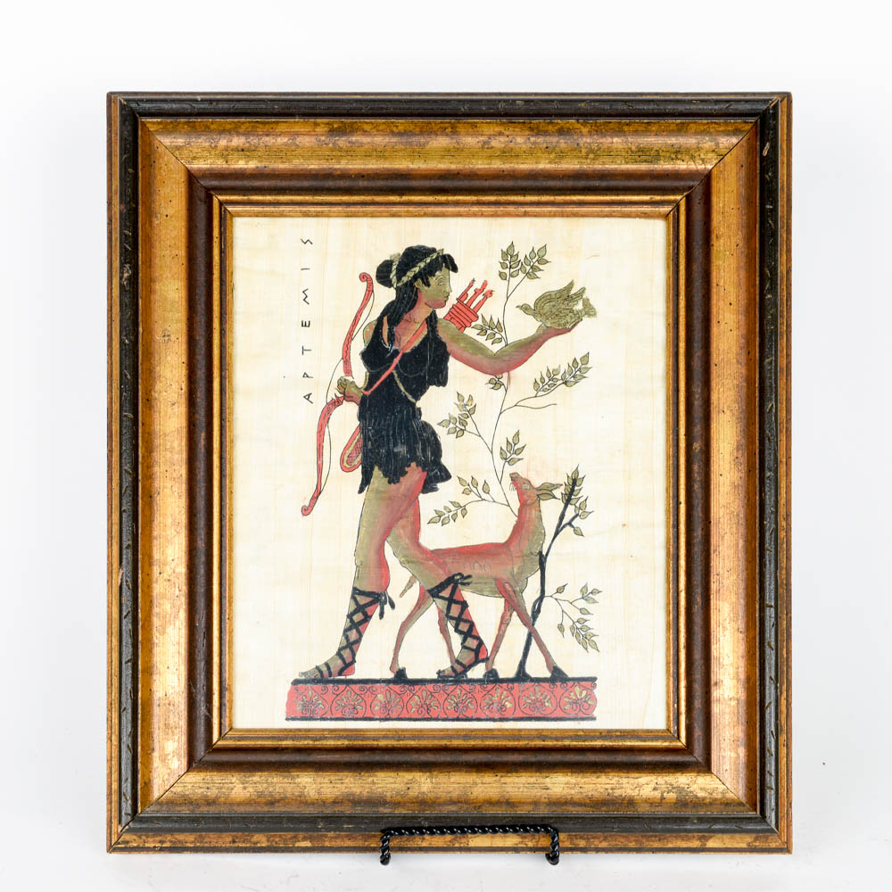 Framed "Artemis" Painting on Papyrus