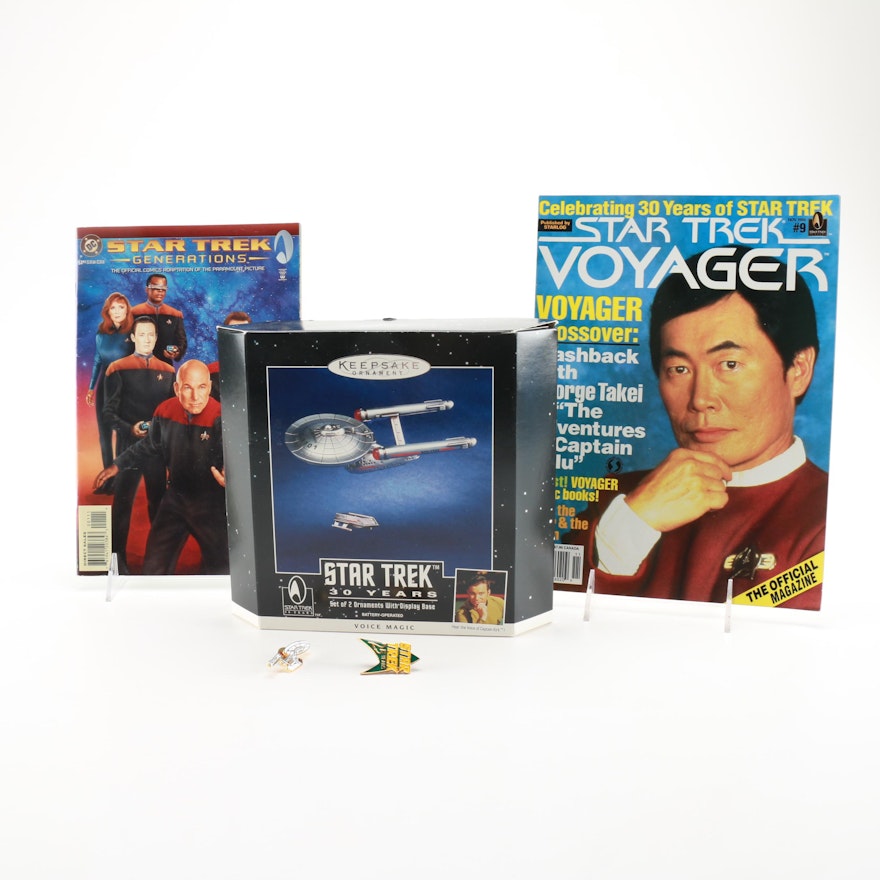 "Star Trek" Memorabilia With Comic Book, Magazine and Ornaments