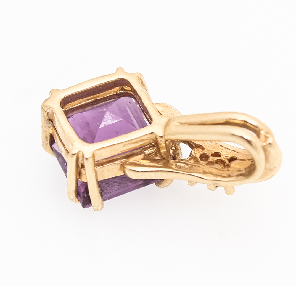 14K Yellow Gold, Diamond and Amethyst Pendant