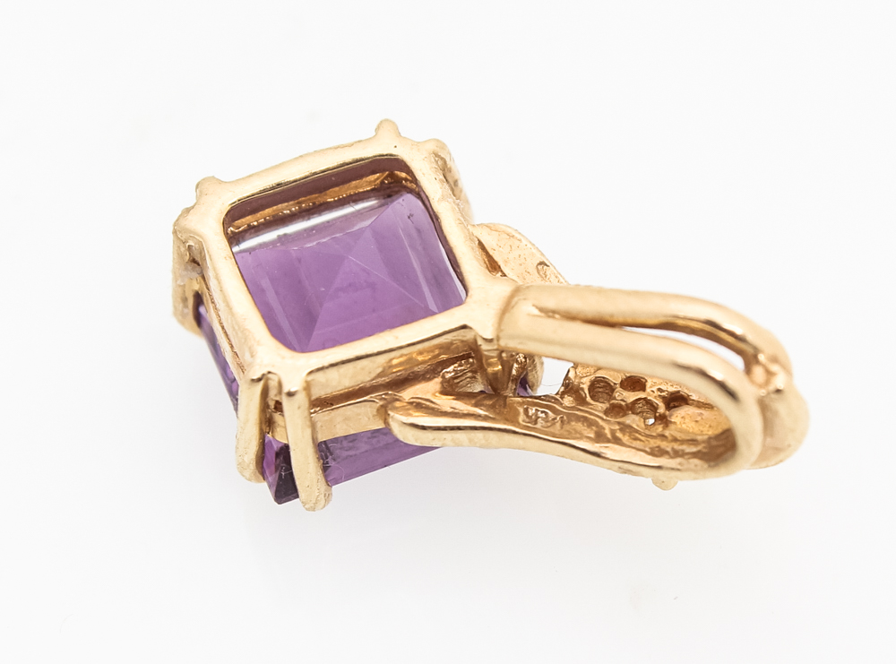 14K Yellow Gold, Diamond and Amethyst Pendant