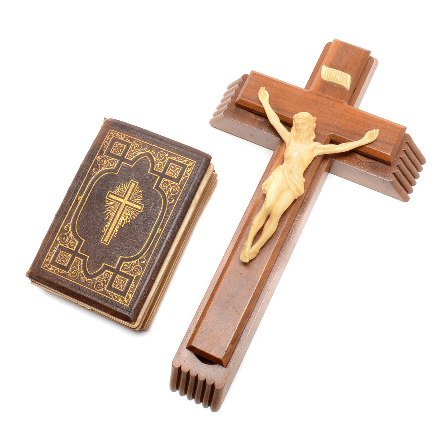 Vintage Catholic Sick Box and Antique Prayer Manual "The Way to Heaven"
