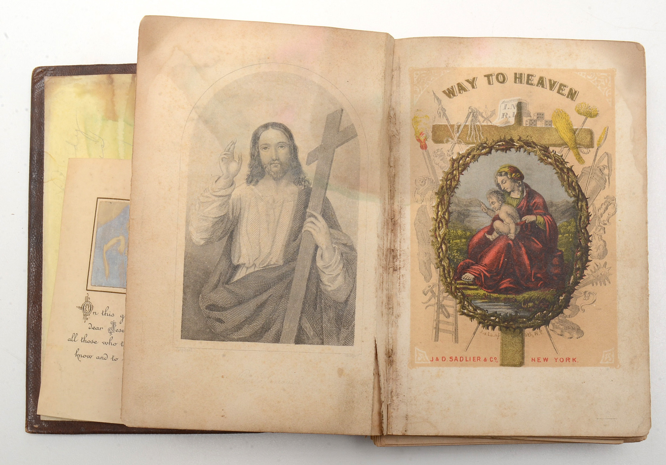 Vintage Catholic Sick Box and Antique Prayer Manual "The Way to Heaven"