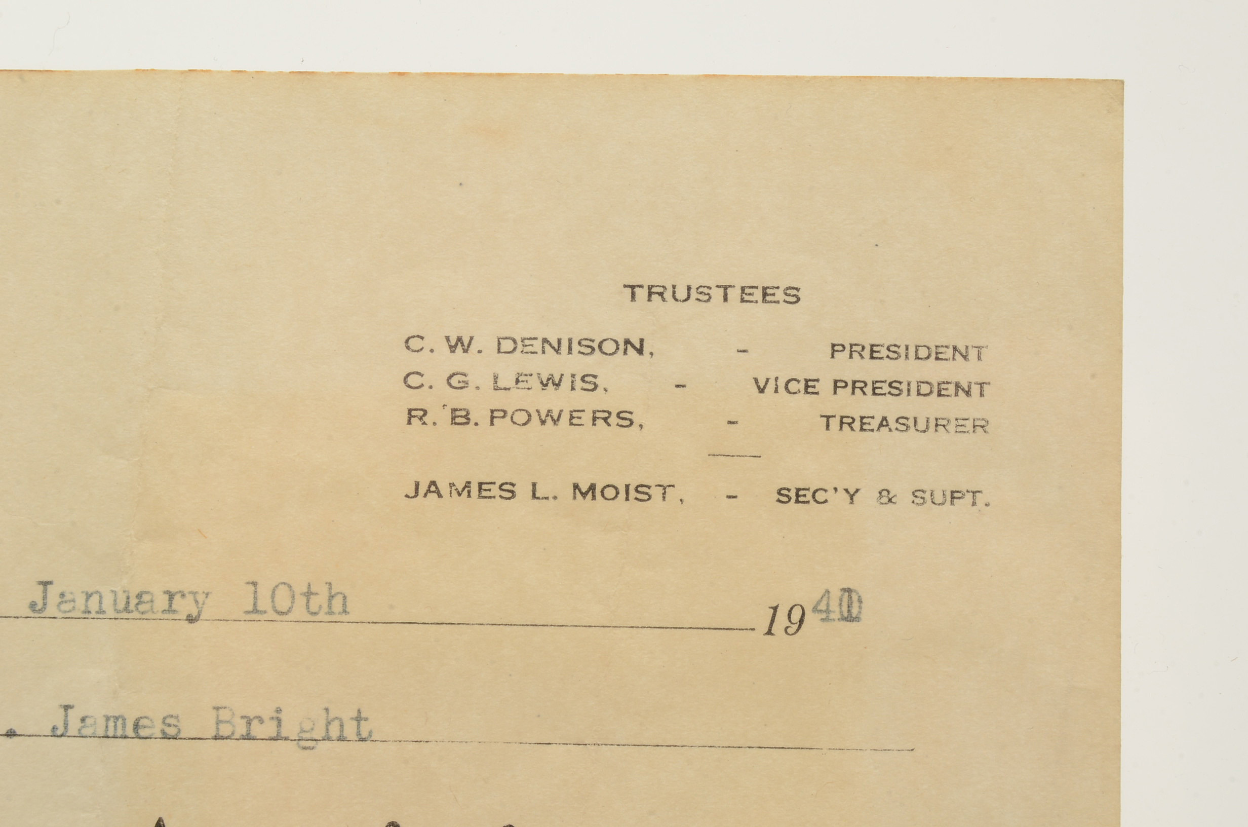 Original 1941 Oak Grove Cemetery Receipt for Infant Burial Plot