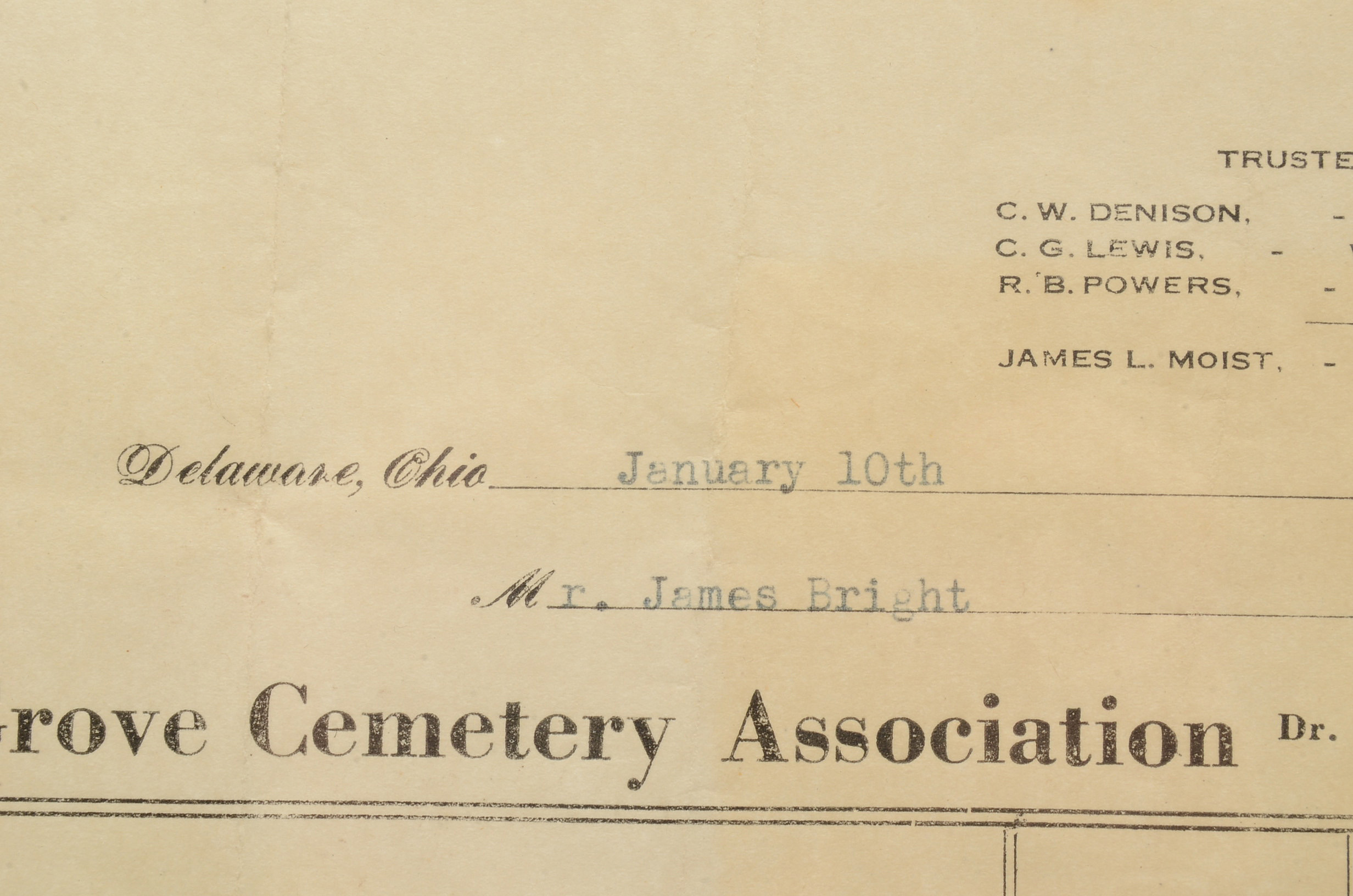 Original 1941 Oak Grove Cemetery Receipt for Infant Burial Plot