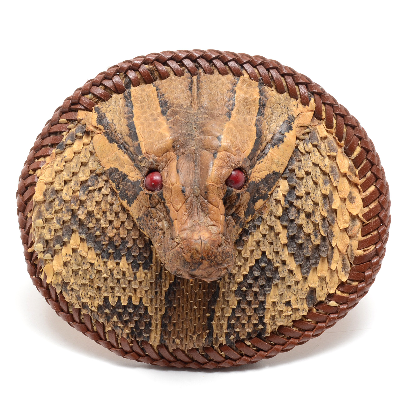 Authentic Python Head and Leather Belt Buckle