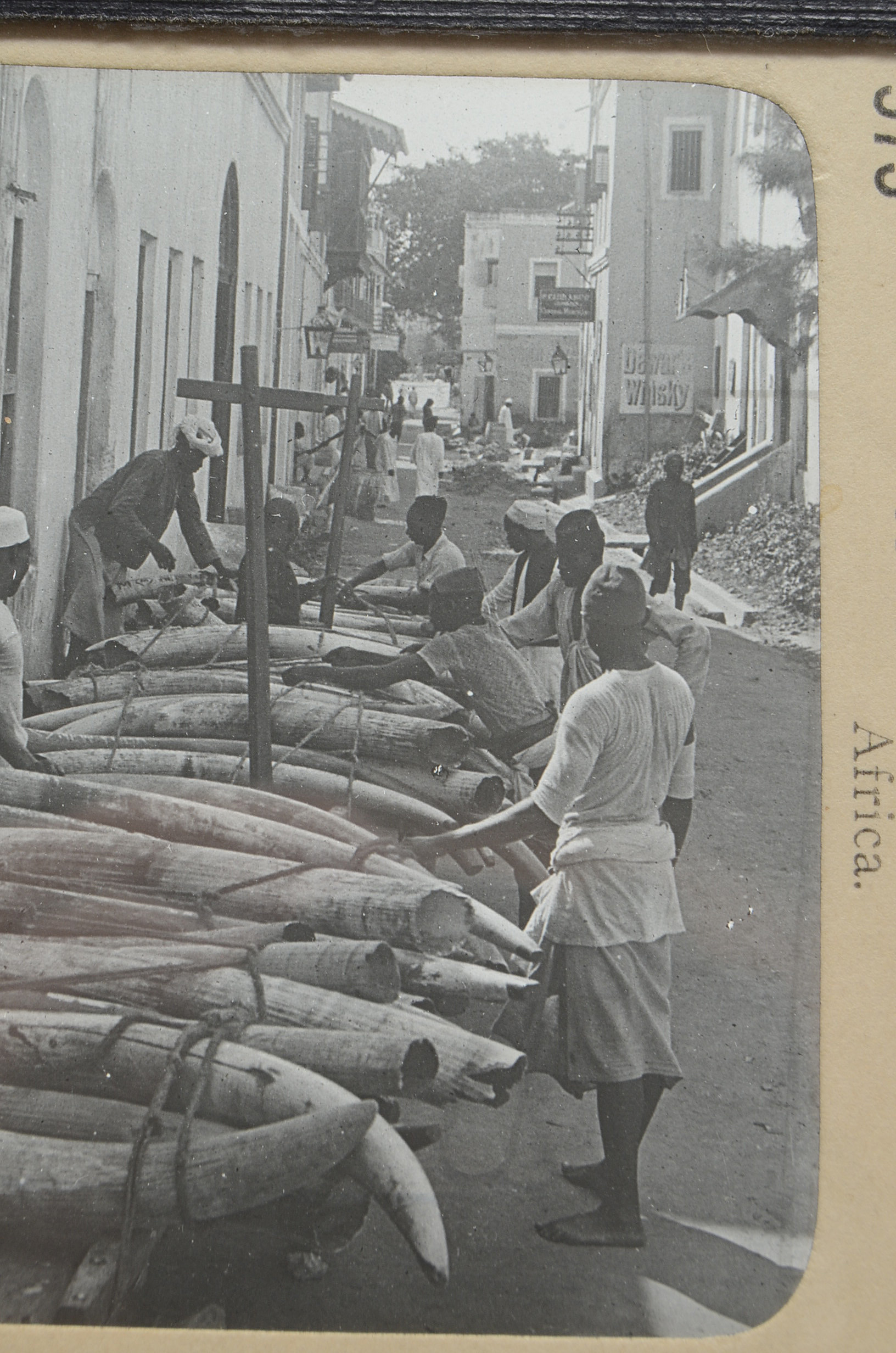 Antique Photographic Glass Slide "Shipping Ivory at Mombasa, Africa"
