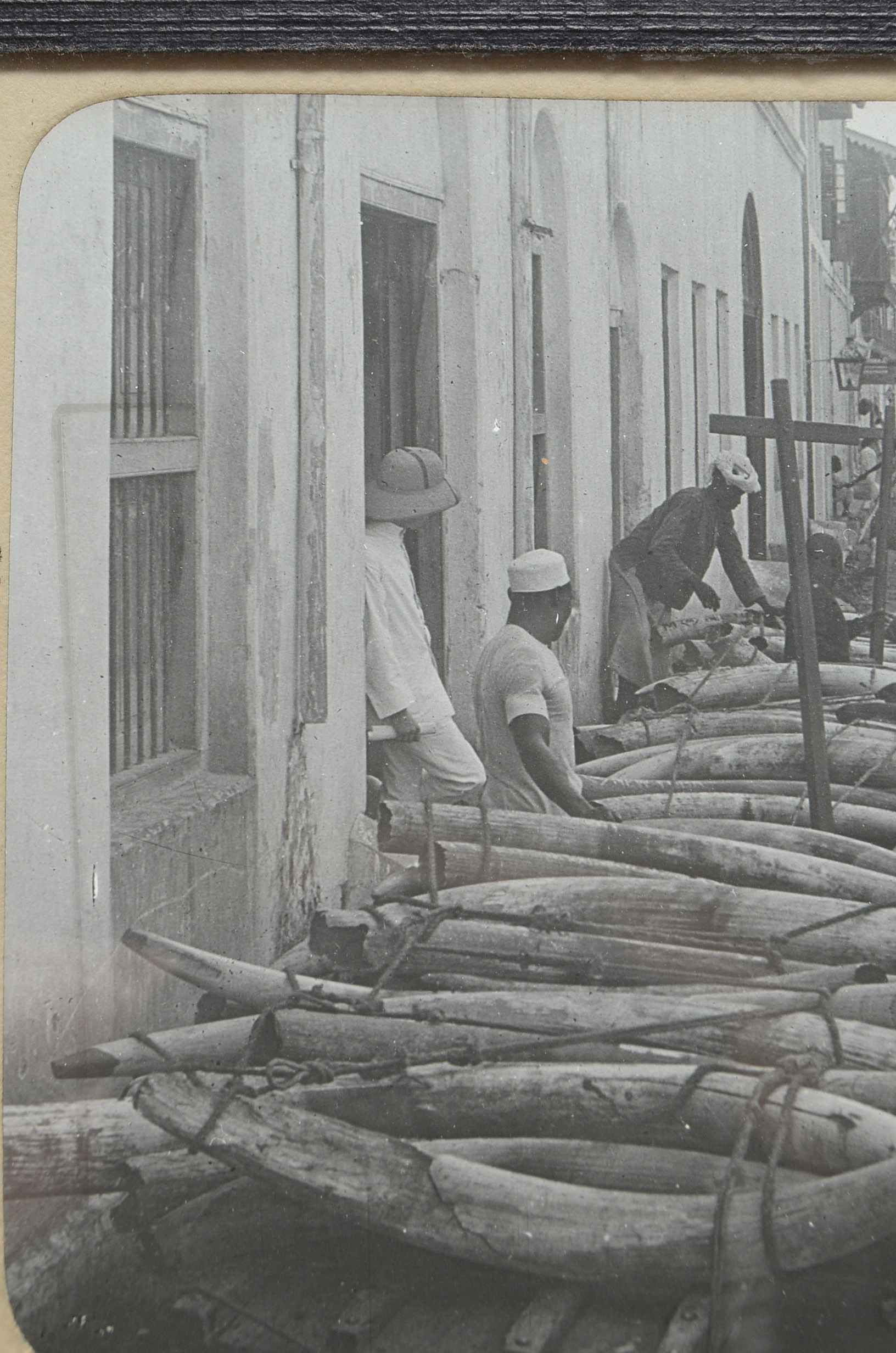 Antique Photographic Glass Slide "Shipping Ivory at Mombasa, Africa"