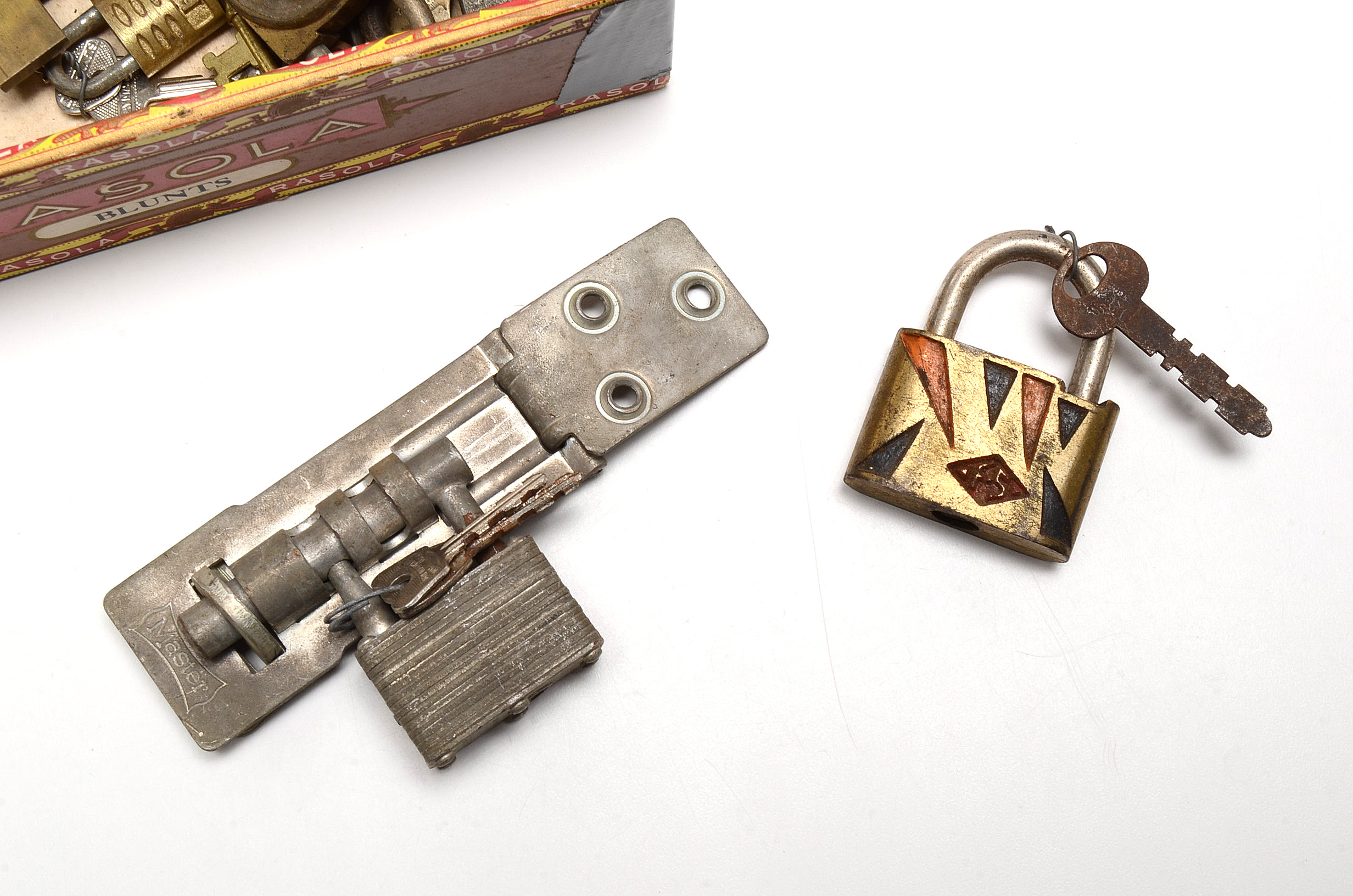 Two Vintage Cigar Boxes with Pad Locks and Hardware