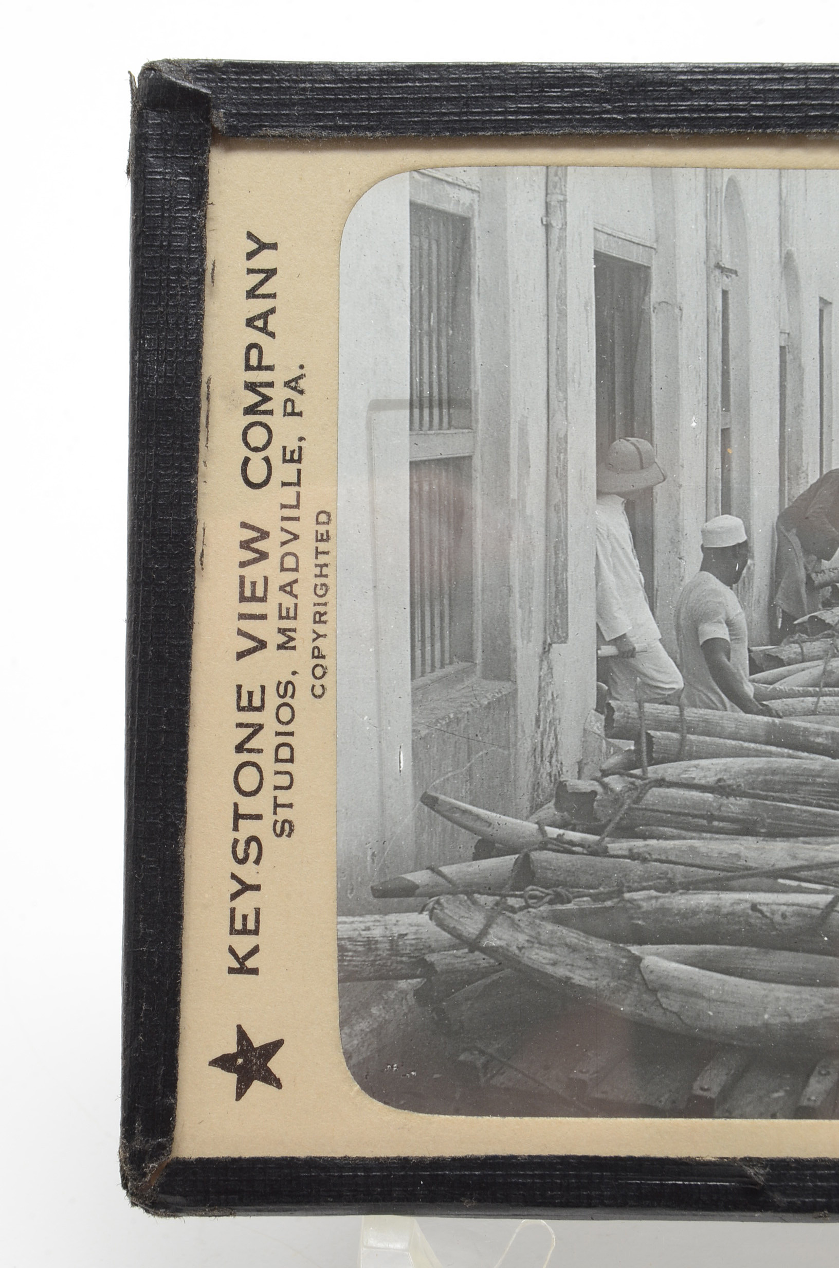 Antique Photographic Glass Slide "Shipping Ivory at Mombasa, Africa"