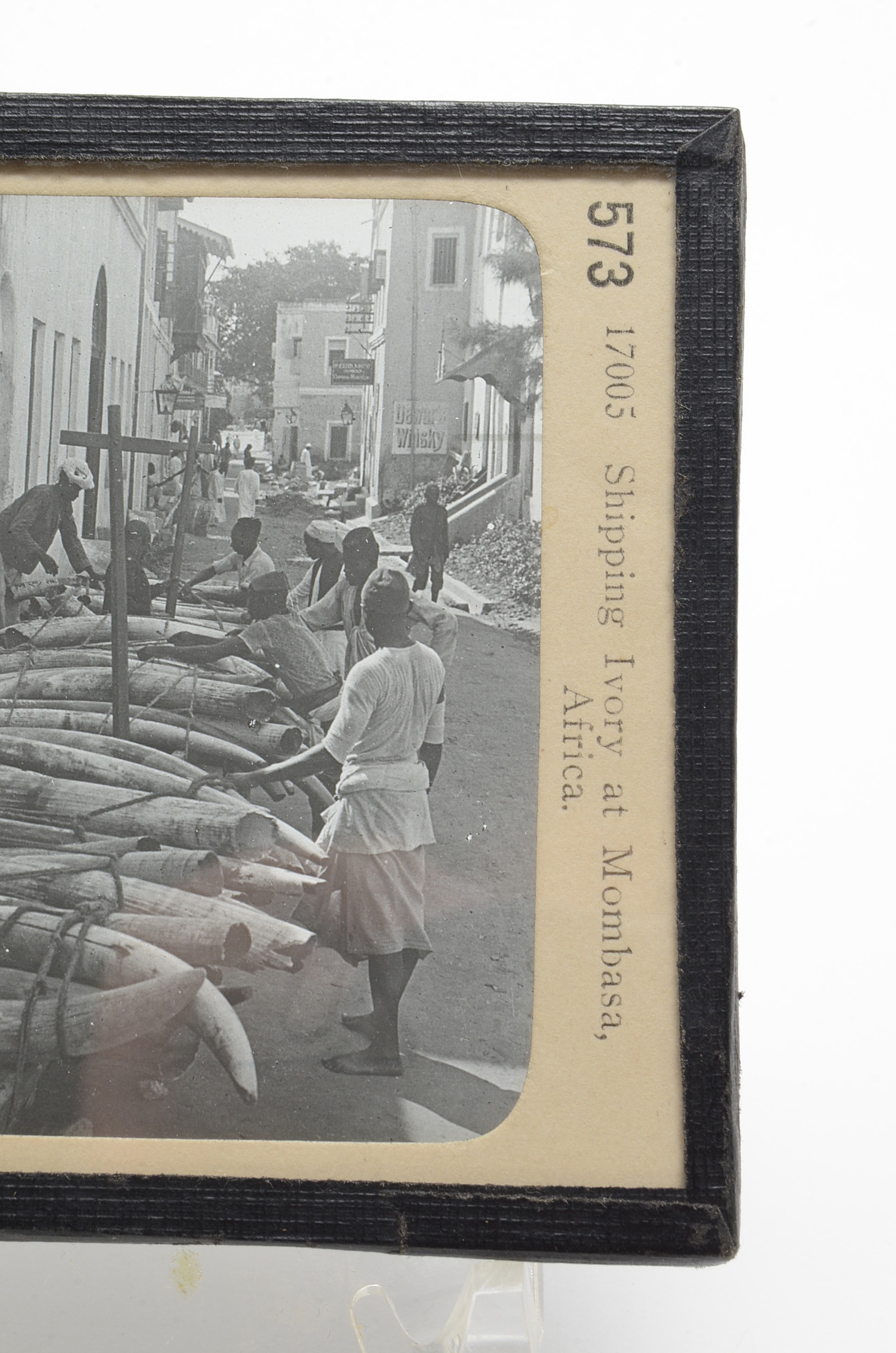 Antique Photographic Glass Slide "Shipping Ivory at Mombasa, Africa"