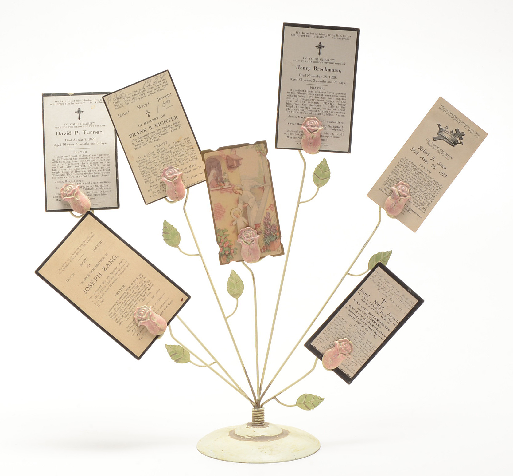Pair of Metal Card Holders Displaying In Memoriam Prayer Cards