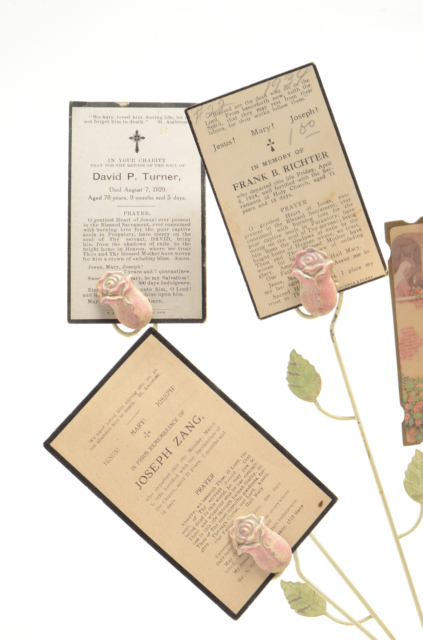 Pair of Metal Card Holders Displaying In Memoriam Prayer Cards