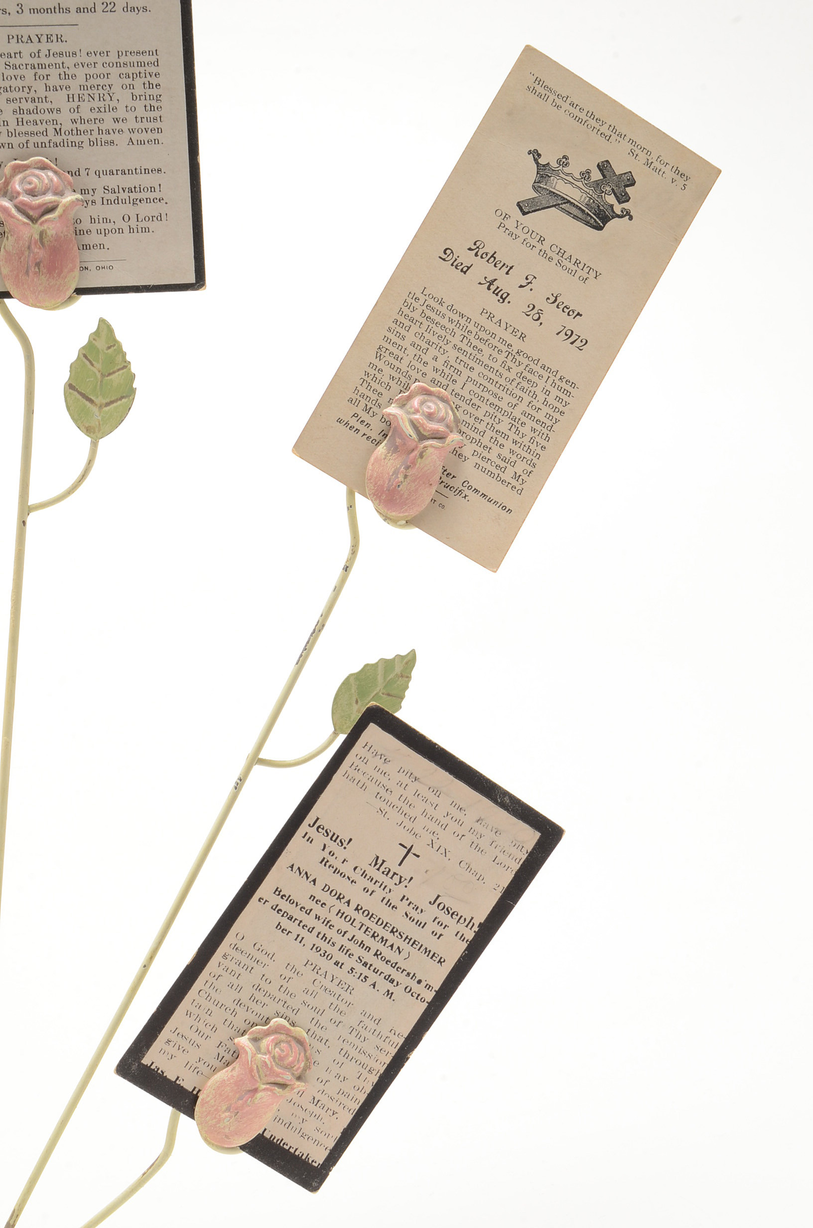 Pair of Metal Card Holders Displaying In Memoriam Prayer Cards