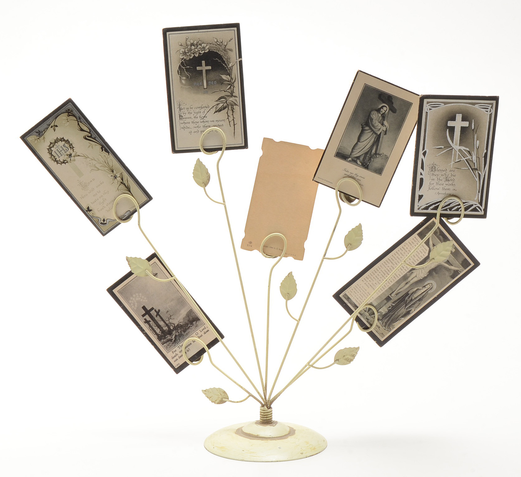 Pair of Metal Card Holders Displaying In Memoriam Prayer Cards