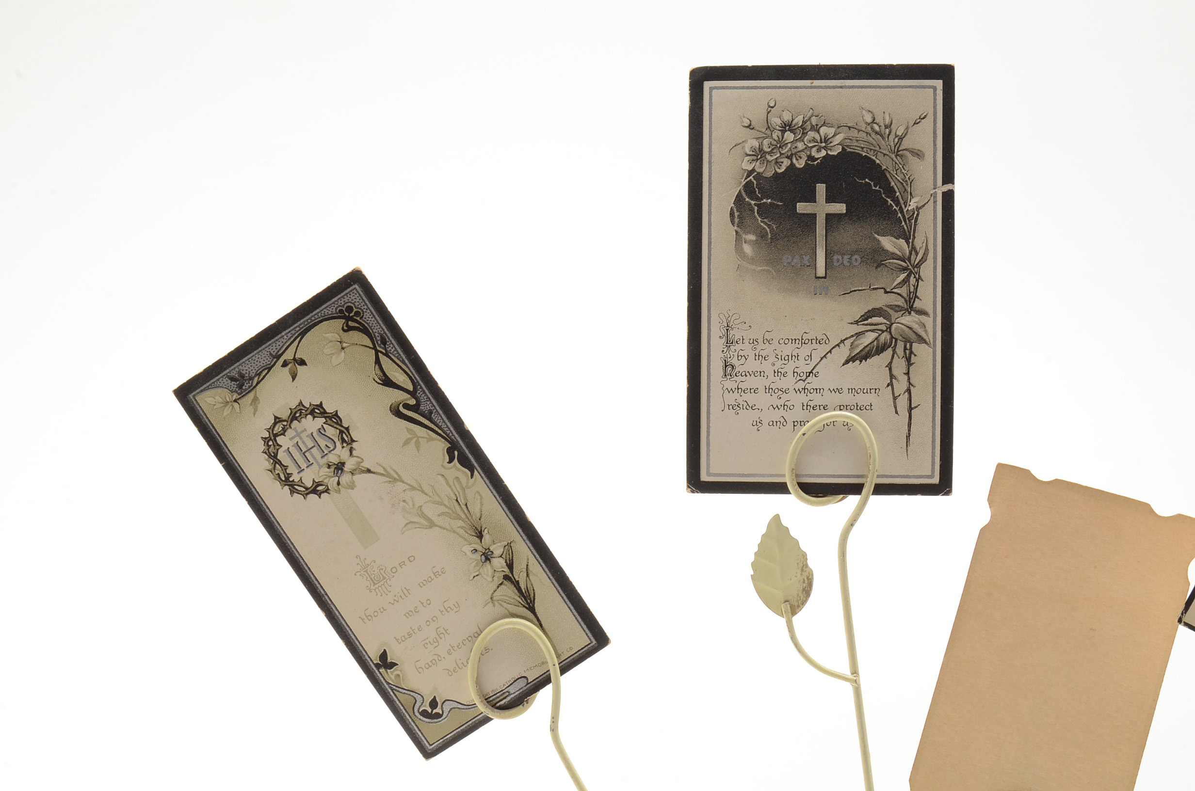 Pair of Metal Card Holders Displaying In Memoriam Prayer Cards