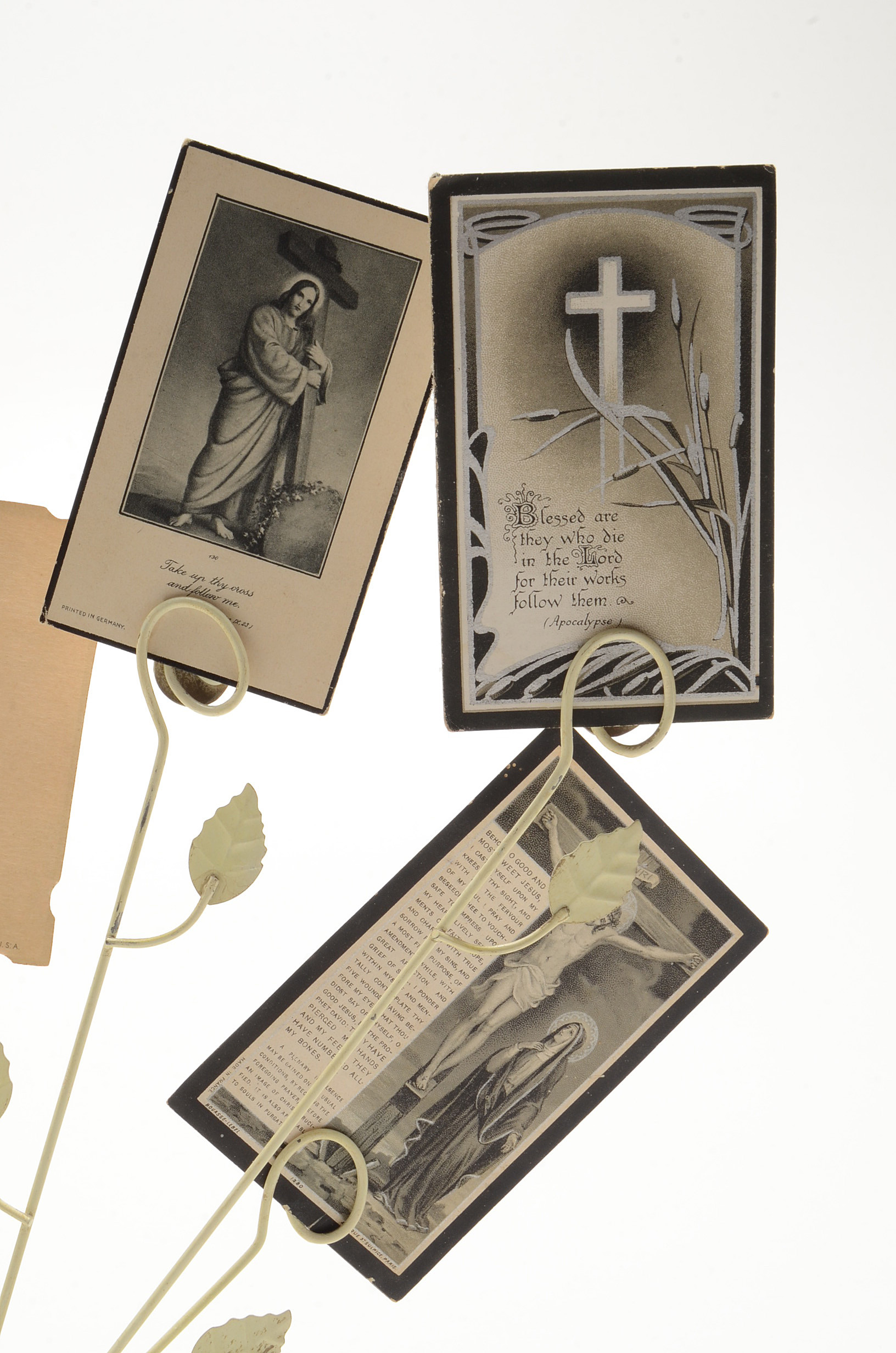 Pair of Metal Card Holders Displaying In Memoriam Prayer Cards
