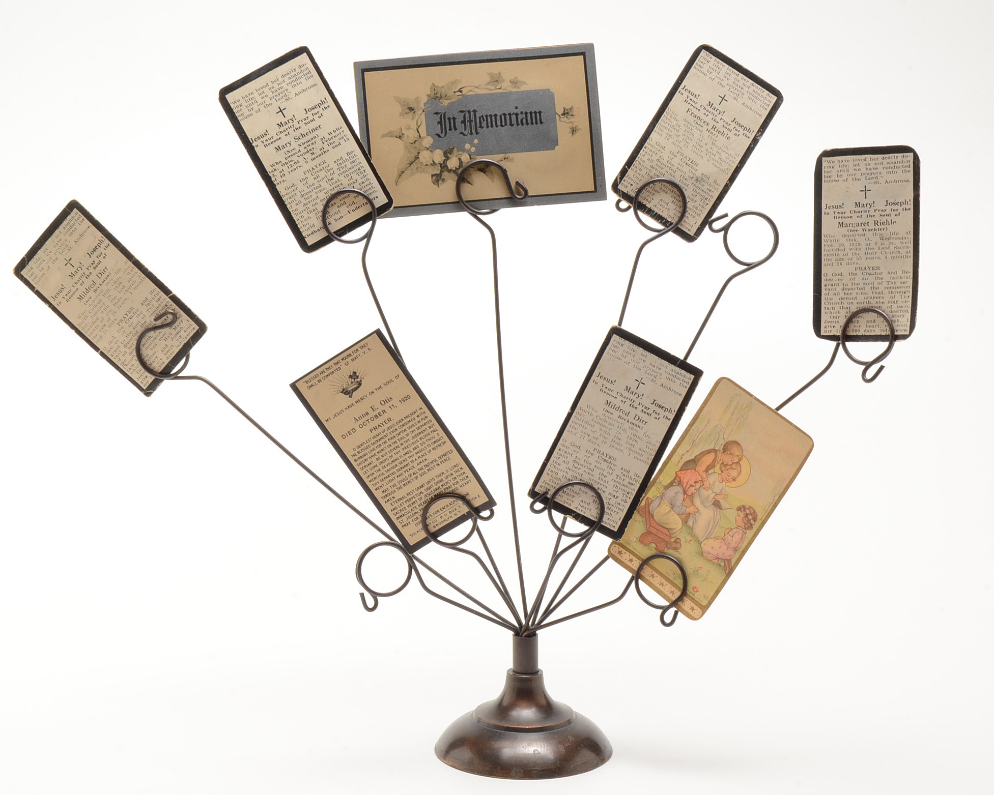 Pair of Metal Card Holders Displaying In Memoriam Prayer Cards