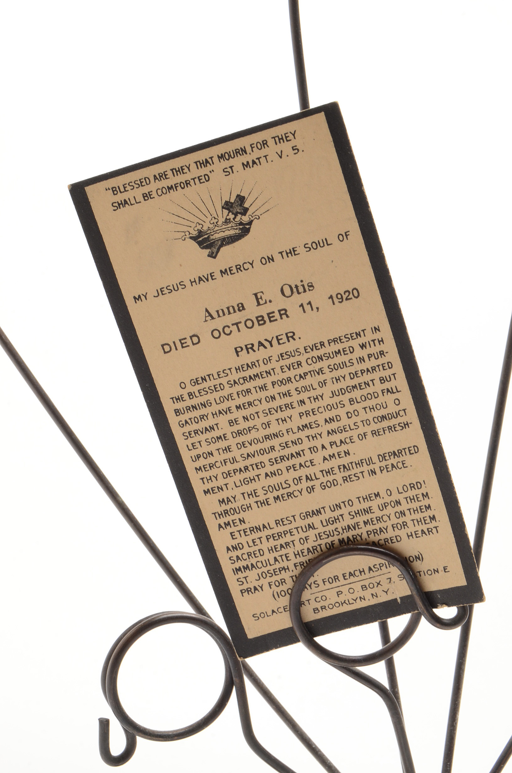 Pair of Metal Card Holders Displaying In Memoriam Prayer Cards