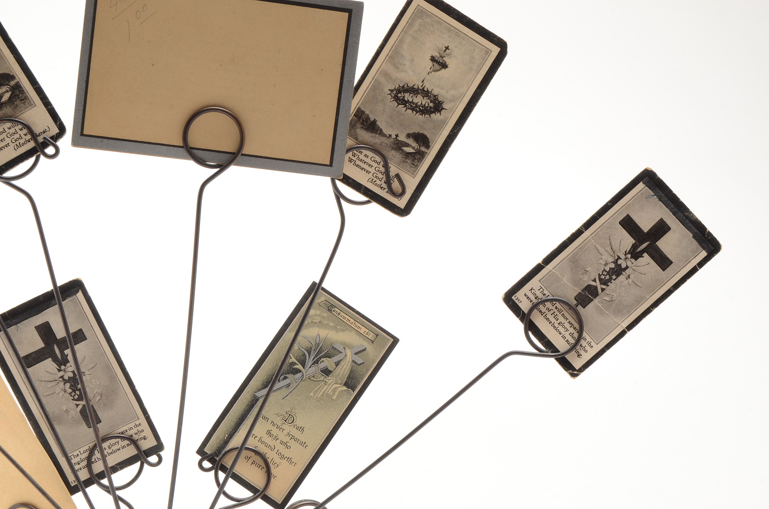Pair of Metal Card Holders Displaying In Memoriam Prayer Cards