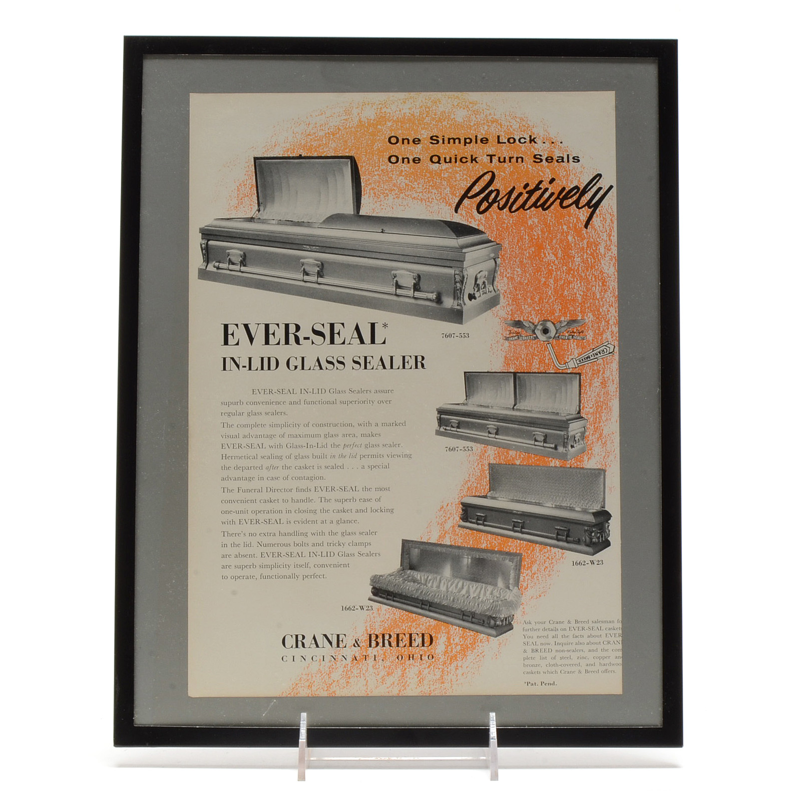 Two Vintage Framed Crane & Breed Casket Co. Advertisements