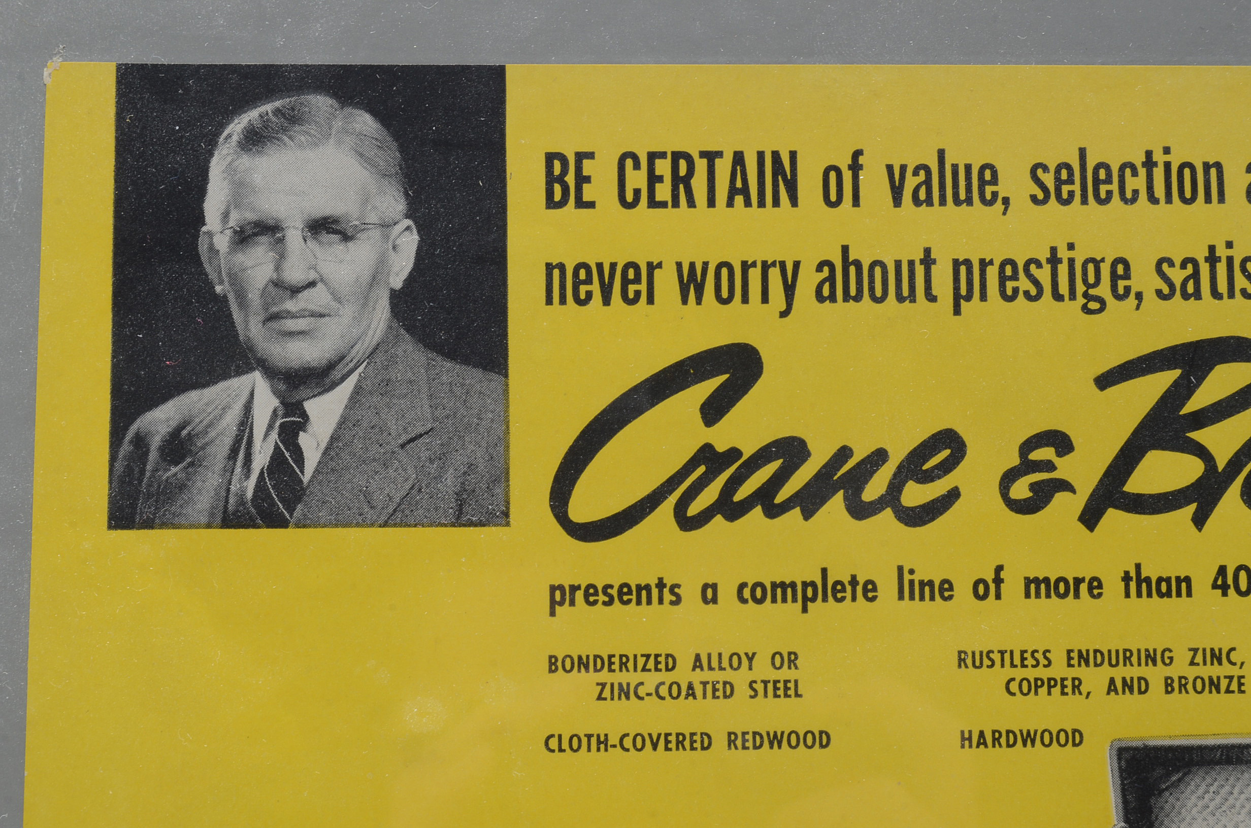 Two Vintage Framed Crane & Breed Casket Co. Advertisements