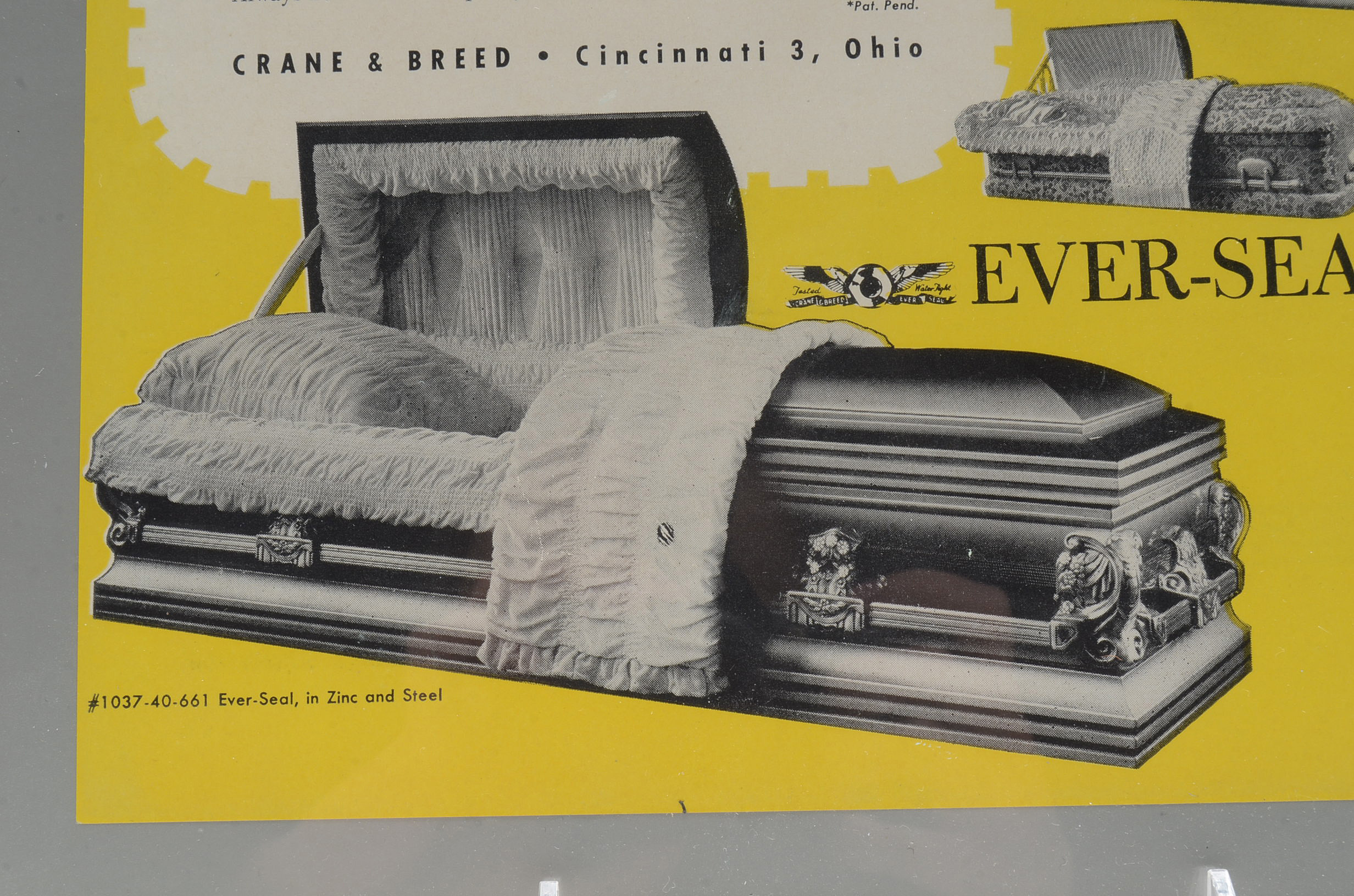Two Vintage Framed Crane & Breed Casket Co. Advertisements