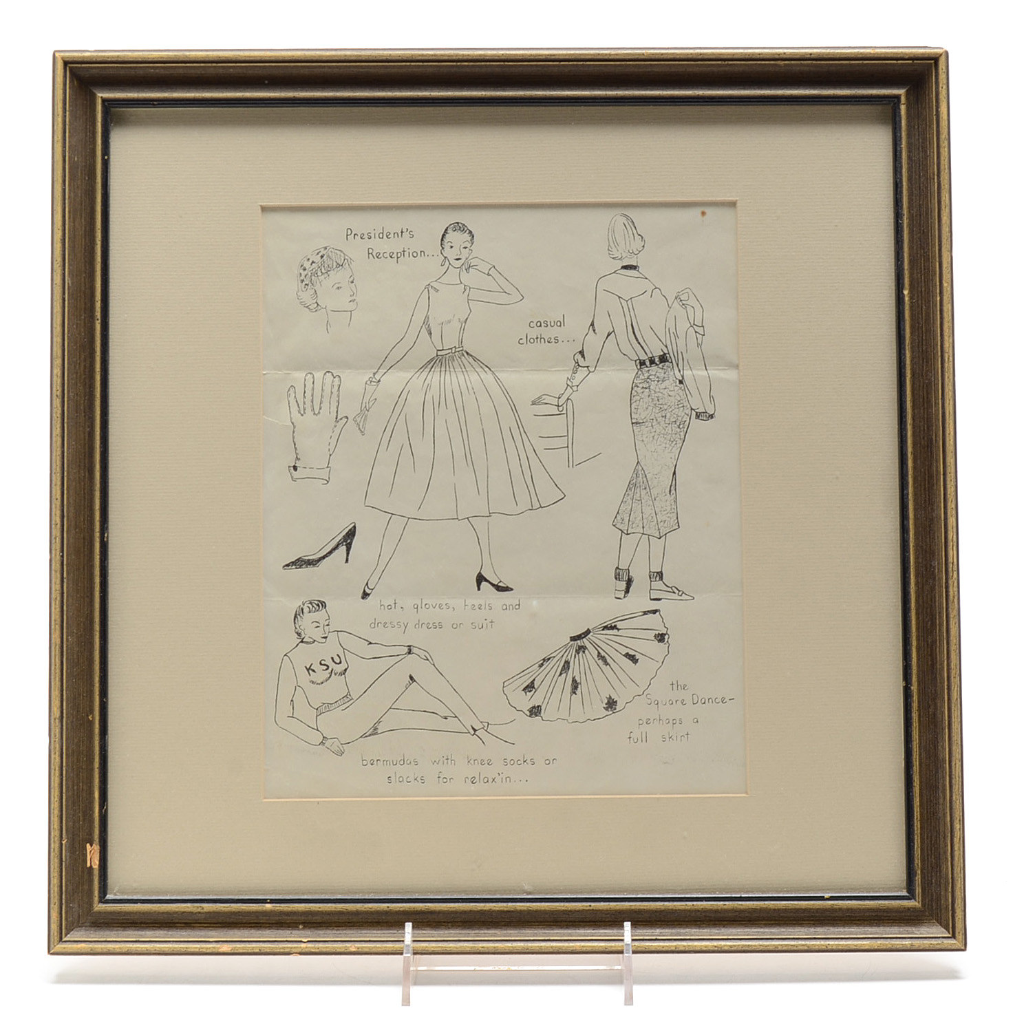 Framed Lithograph of 1950s Fashions