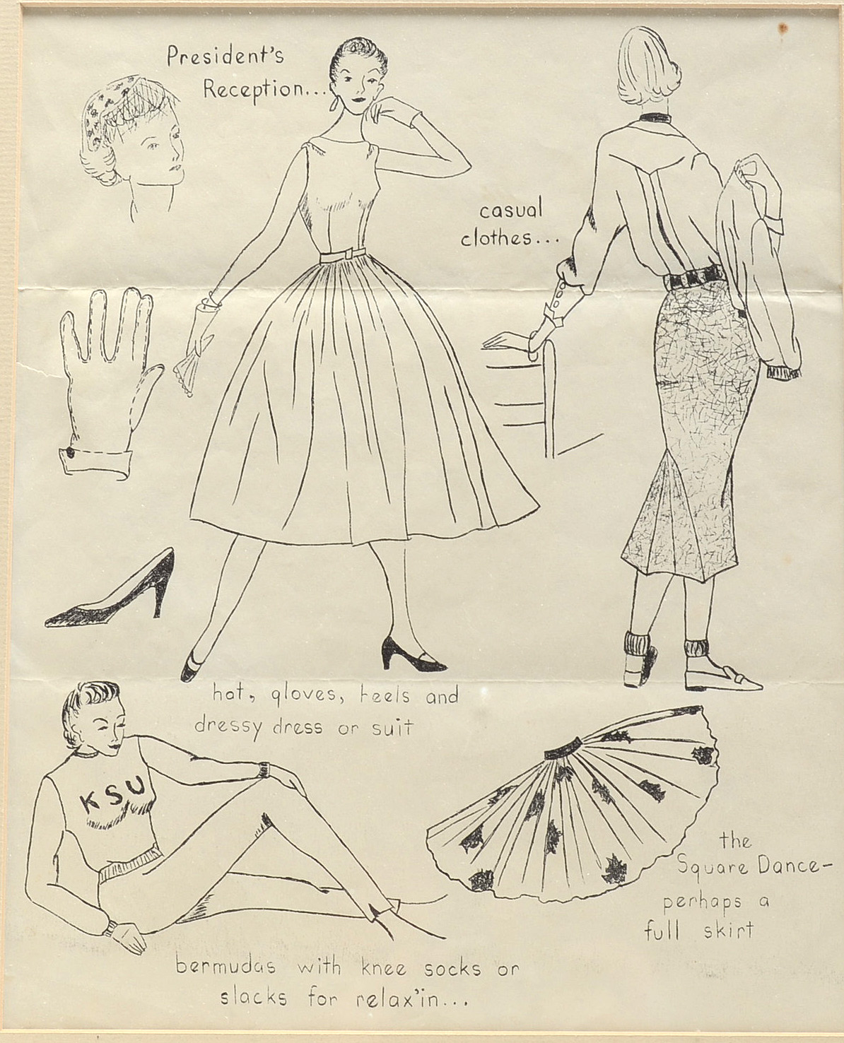 Framed Lithograph of 1950s Fashions