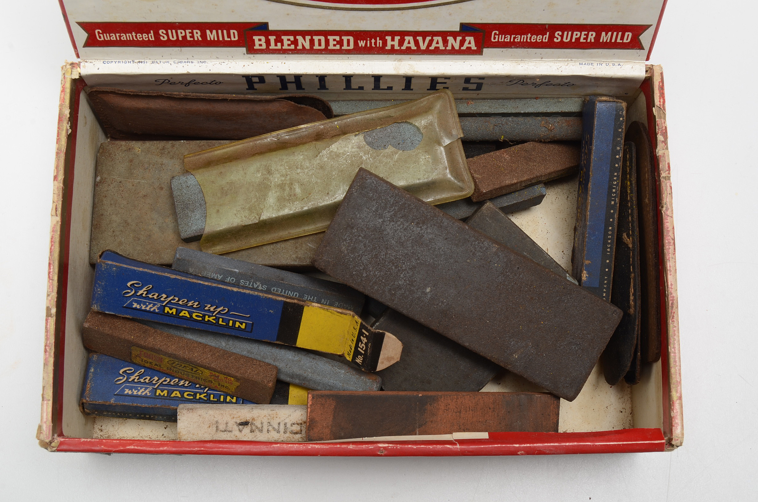 Vintage Cigar Boxes with Knife Sharpening Stones