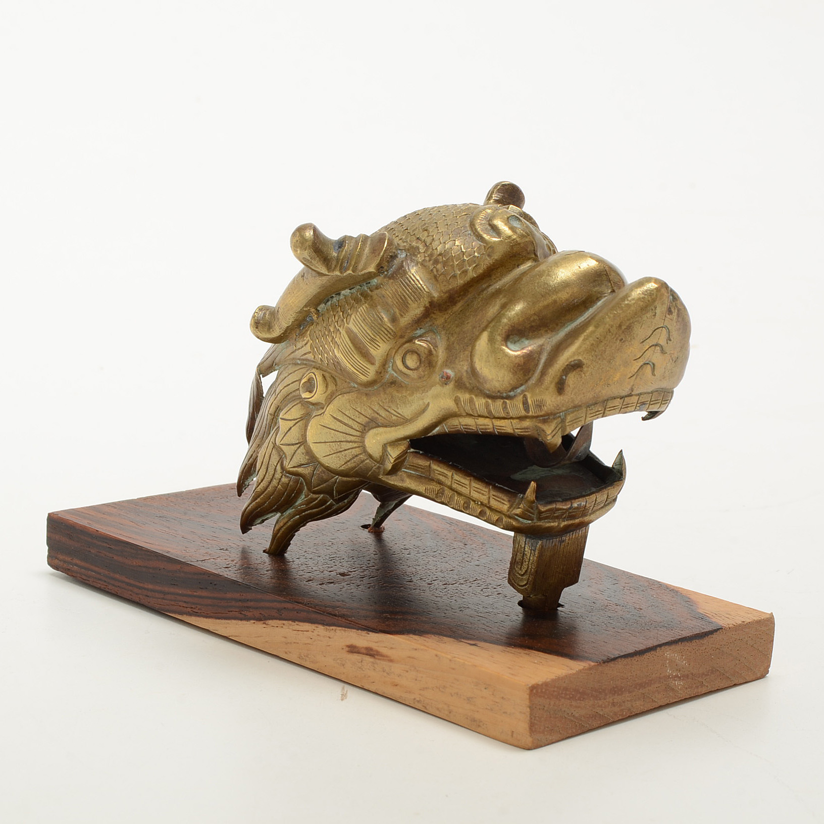 Brass Chinese Dragon on Kingwood Base