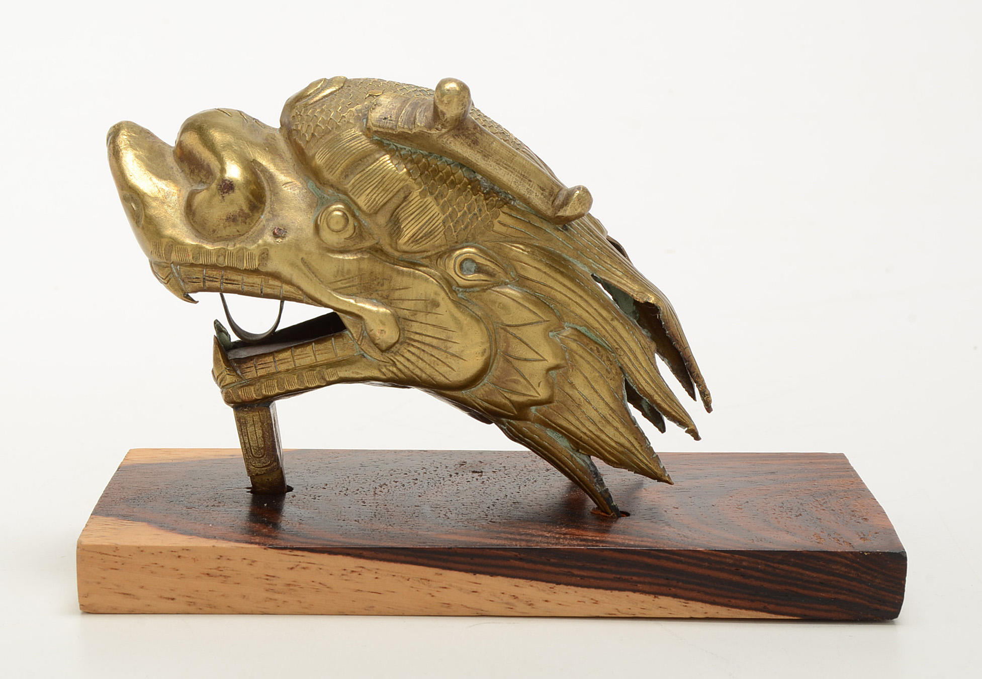 Brass Chinese Dragon on Kingwood Base