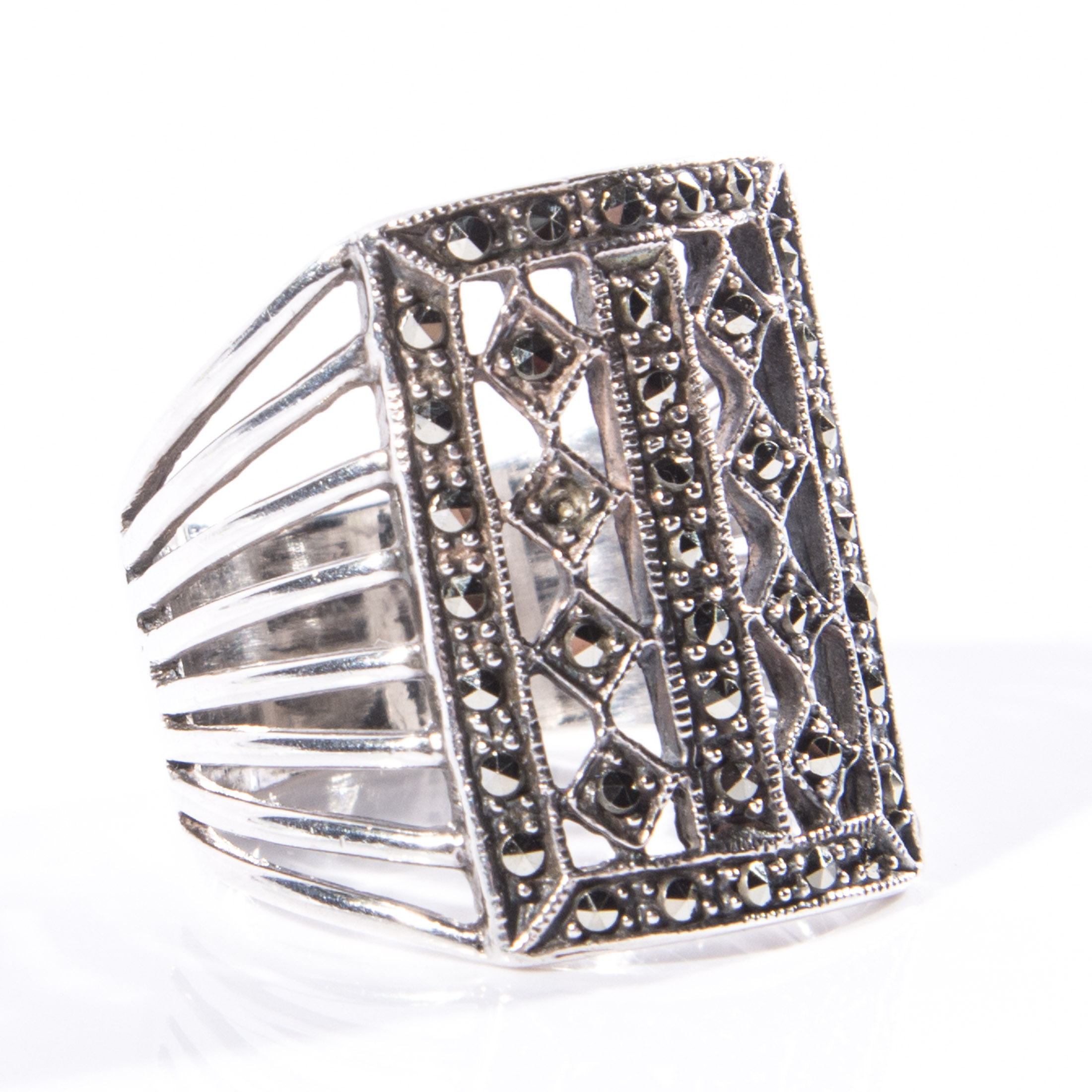 Openwork Marcasite Sterling Silver Ring
