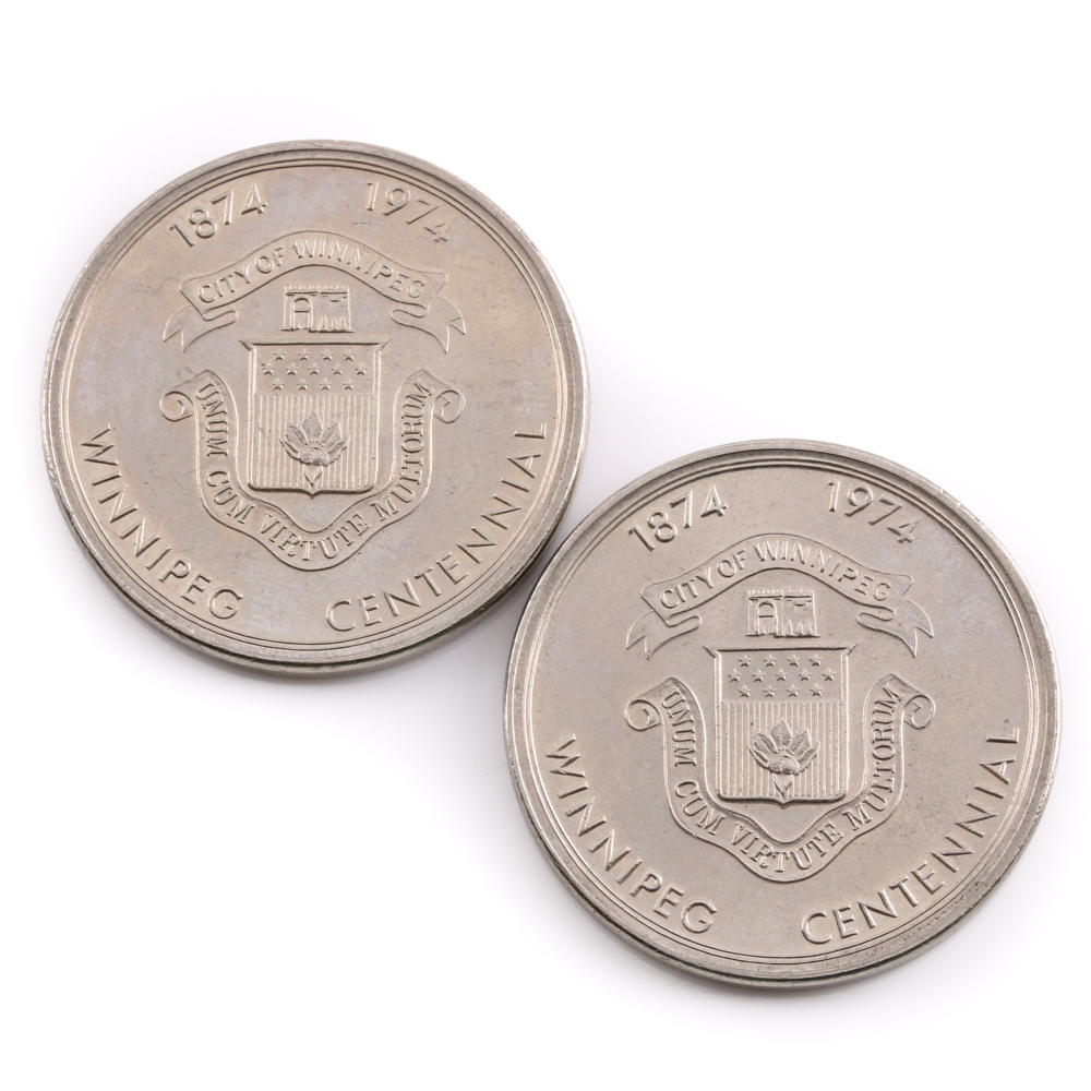 Two 1974 Winnipeg Centennial Commemorative Coins