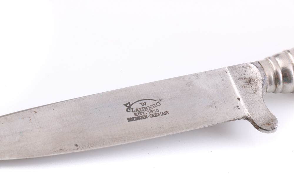 W. Clauberg German Hunting Knife with Deer Hoof Handle and Leather Sheath