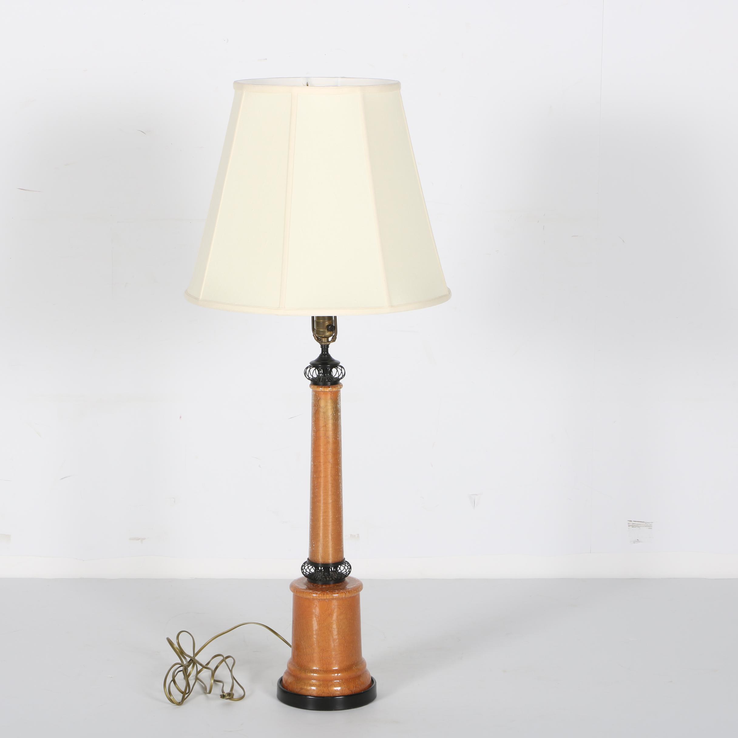 Mid-Century Metal and Crackle Glass Table Lamp