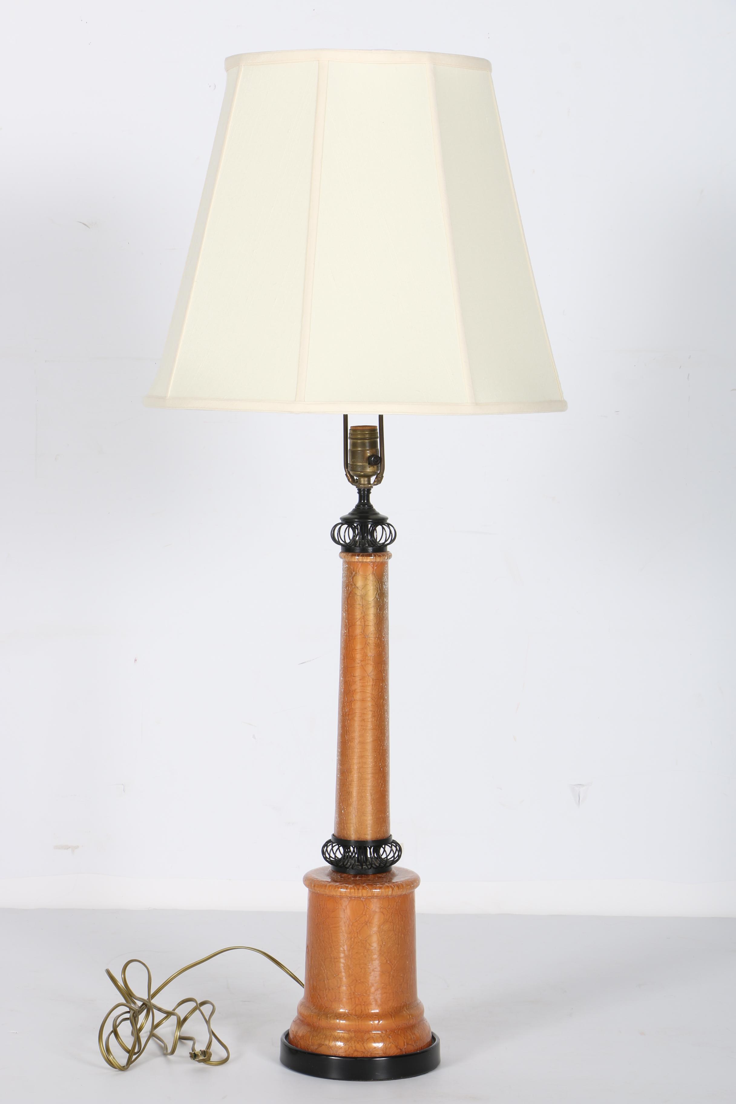 Mid-Century Metal and Crackle Glass Table Lamp
