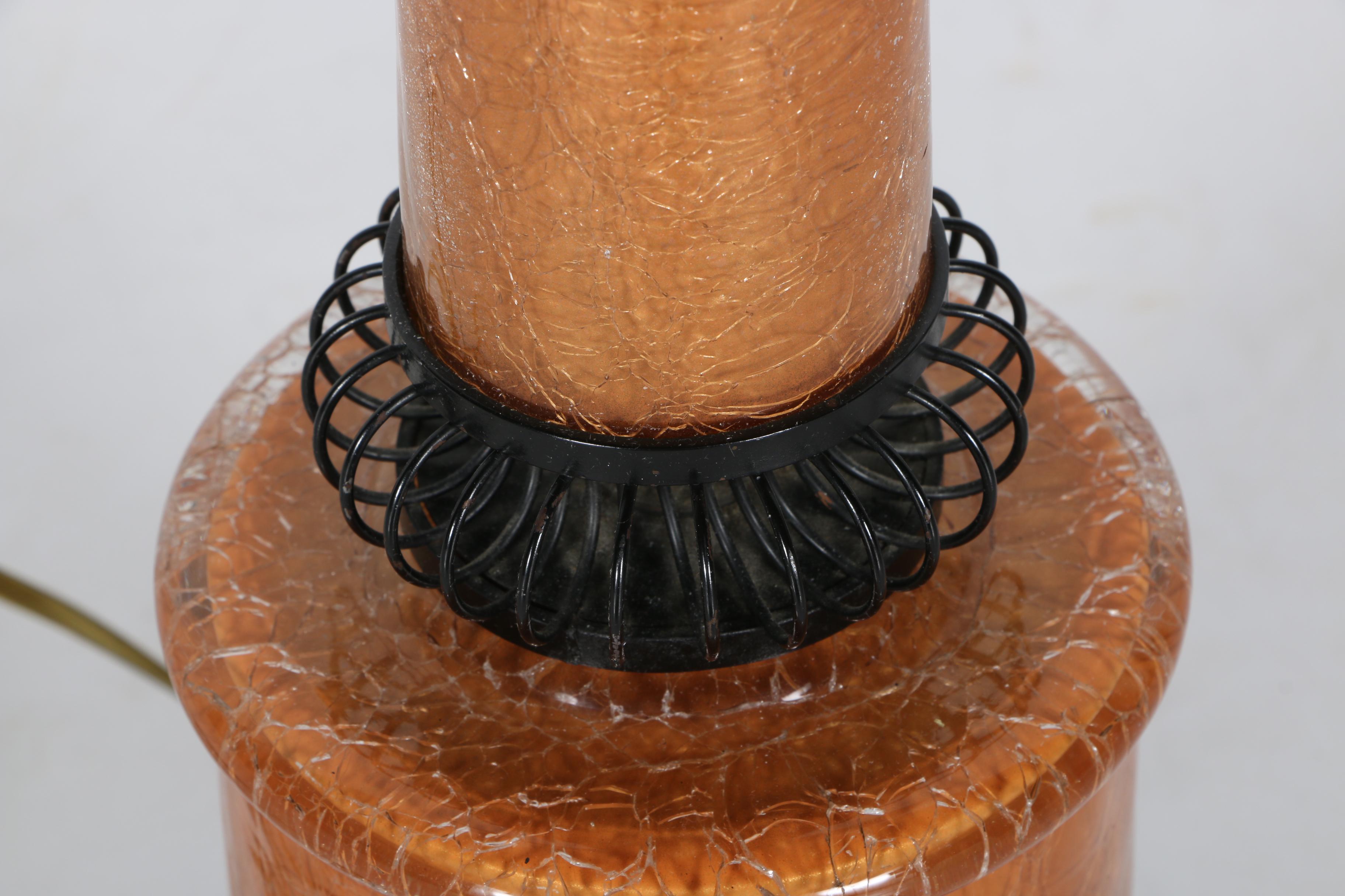 Mid-Century Metal and Crackle Glass Table Lamp