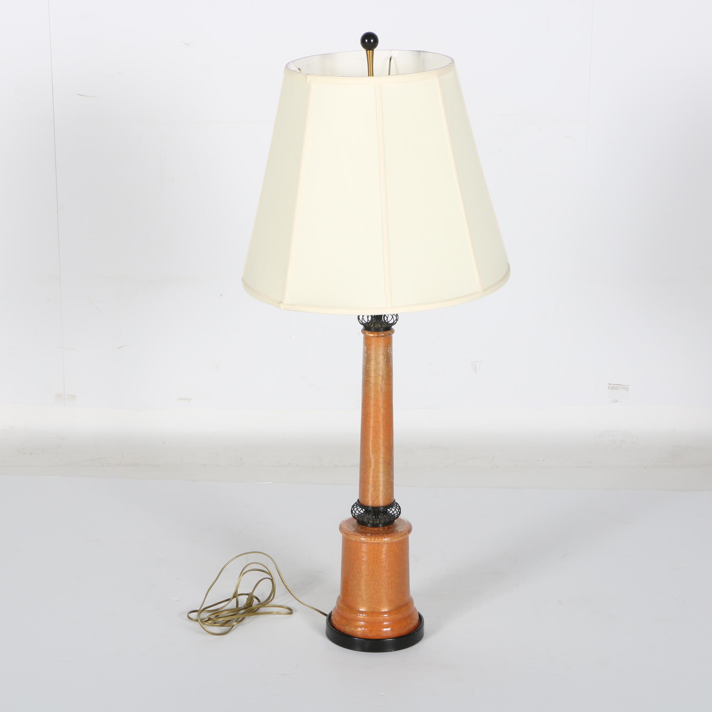Mid-Century Metal and Crackle Glass Table Lamp