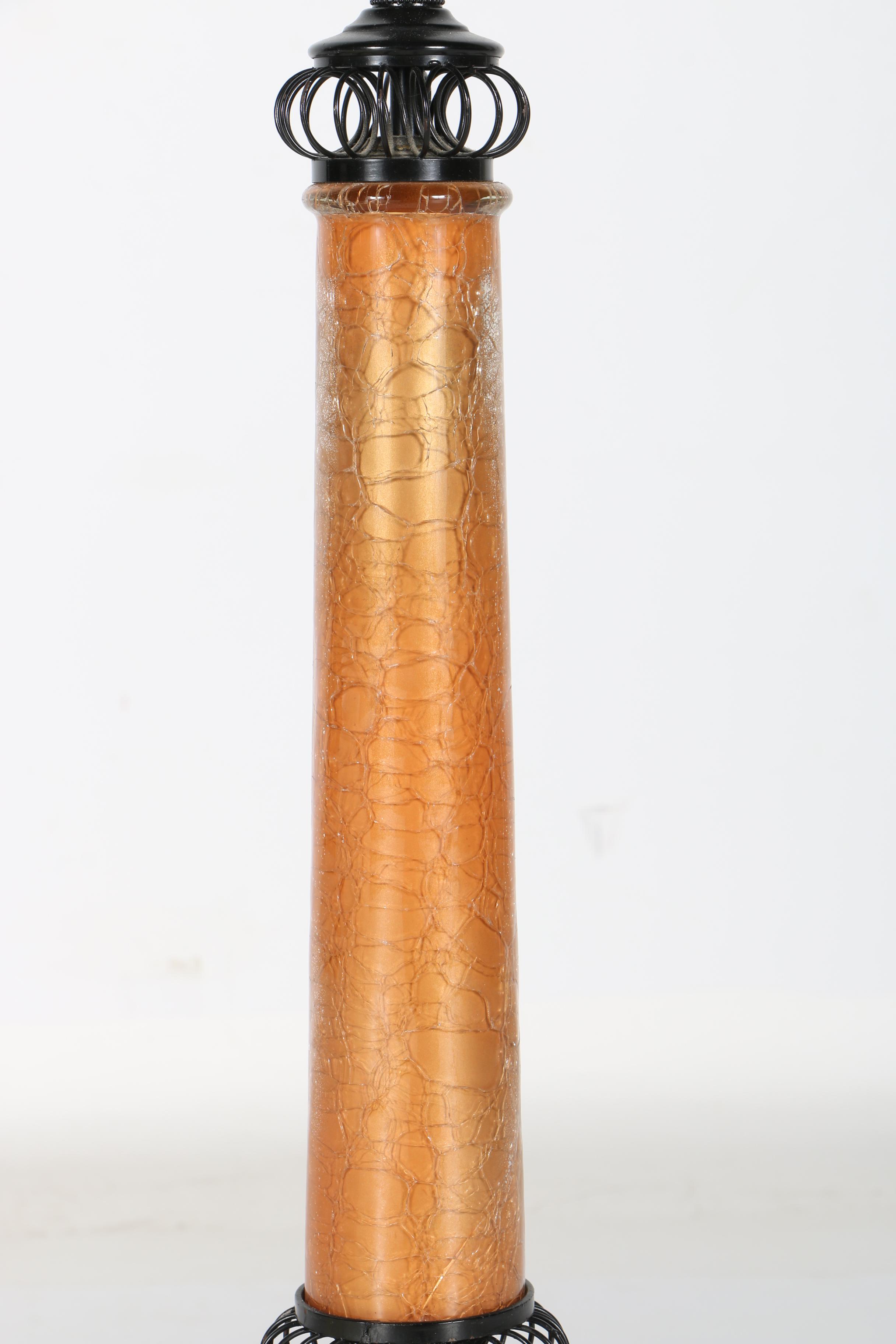 Mid-Century Metal and Crackle Glass Table Lamp