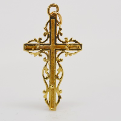 Vintage 14K Yellow Gold Diamond Crucifix Pendant